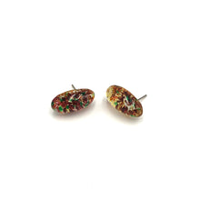 Load image into Gallery viewer, Deep Red &amp; Green Foil Long Oval Glass Studs