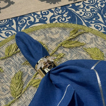 Load image into Gallery viewer, Silver trim dinner napkins, bright blue, set of two