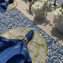 Load image into Gallery viewer, Silver trim dinner napkins, bright blue, set of two