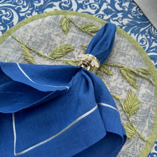 Load image into Gallery viewer, Silver trim dinner napkins, bright blue, set of two