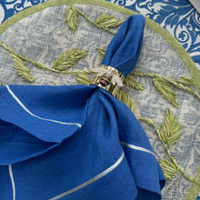Load image into Gallery viewer, Silver trim dinner napkins, bright blue, set of two
