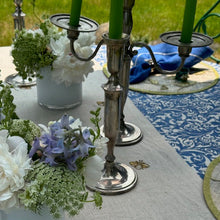 Load image into Gallery viewer, Silver trim dinner napkins, bright blue, set of two