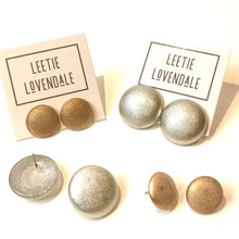 Load image into Gallery viewer, Gold Lame' Retro Button Stud Earrings