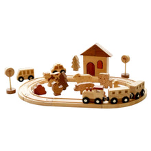 Load image into Gallery viewer, **Pre-order (Ships in 2-3 Weeks)**Wooden Farm Train Track Play Set – 32-Piece Natural Solid Wood Toy