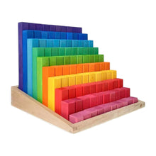 Load image into Gallery viewer, **Pre-order (Ships in 2-3 Weeks)**Building Steps Rainbow Counting Blocks – 100-Piece Wooden Prism Stair Set