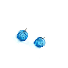Load image into Gallery viewer, Aqua Blue Carved Lucite Rose Stud Earrings
