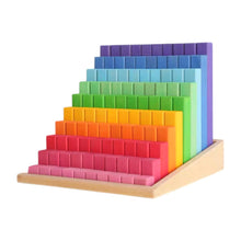Load image into Gallery viewer, **Pre-order (Ships in 2-3 Weeks)**Building Steps Rainbow Counting Blocks – 100-Piece Wooden Prism Stair Set