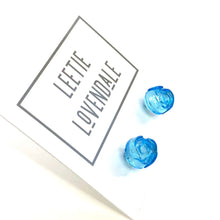 Load image into Gallery viewer, Aqua Blue Carved Lucite Rose Stud Earrings