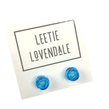 Load image into Gallery viewer, Aqua Blue Carved Lucite Rose Stud Earrings