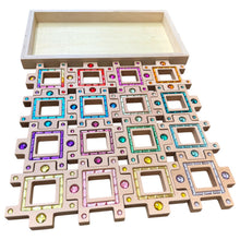 Load image into Gallery viewer, **Pre-order (Ships in 2-3 Weeks)**Wooden Gemlight Window Blocks – 16-Piece Colorful Open-Ended Play Set with Storage Box