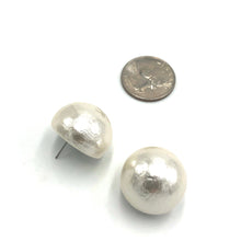 Load image into Gallery viewer, Jumbo White Cotton Pearl Button Stud Earrings