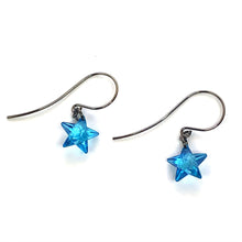 Load image into Gallery viewer, Aqua Blue Petite Facet Star Drop Earrings