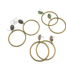 Load image into Gallery viewer, Beige Marbled Brass Loop Earrings