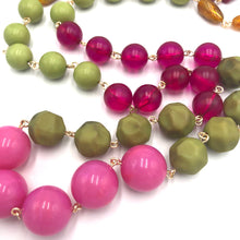 Load image into Gallery viewer, Bright Pink &amp; Olive Green Rosary Rope Necklace