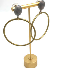 Load image into Gallery viewer, Grey Aurora Brass Loop Earrings