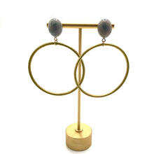 Load image into Gallery viewer, Grey Aurora Brass Loop Earrings