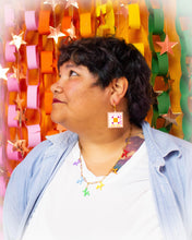 Load image into Gallery viewer, Crafty Quilt Squares Rainbow Dangle Earrings