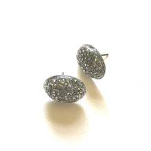 Load image into Gallery viewer, Silver Metallic Glitter Oval Button Studs