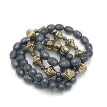 Load image into Gallery viewer, Charcoal Aura &amp; Pewter Stack and Stretch Bracelets Set