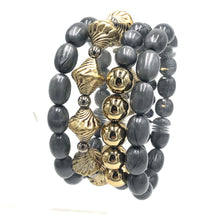 Load image into Gallery viewer, Charcoal Aura &amp; Pewter Stack and Stretch Bracelets Set
