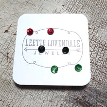 Load image into Gallery viewer, Tiny Bling Red Green Grey Sparkle Studs Earrings Set