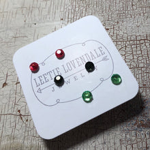 Load image into Gallery viewer, Tiny Bling Red Green Grey Sparkle Studs Earrings Set