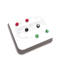 Load image into Gallery viewer, Tiny Bling Red Green Grey Sparkle Studs Earrings Set