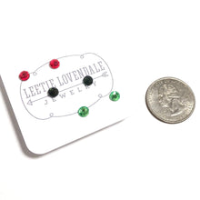 Load image into Gallery viewer, Tiny Bling Red Green Grey Sparkle Studs Earrings Set