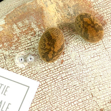 Load image into Gallery viewer, Snakeskin Velvet Flocked Oval Lucite Stud Earrings