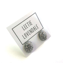Load image into Gallery viewer, Silver Metallic Glitter Oval Button Studs