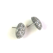 Load image into Gallery viewer, Silver Metallic Glitter Oval Button Studs