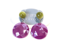 Load image into Gallery viewer, Violet &amp; Olive Green Faceted Disc Geo Drop Earrings
