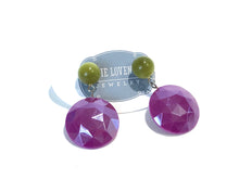 Load image into Gallery viewer, Violet &amp; Olive Green Faceted Disc Geo Drop Earrings