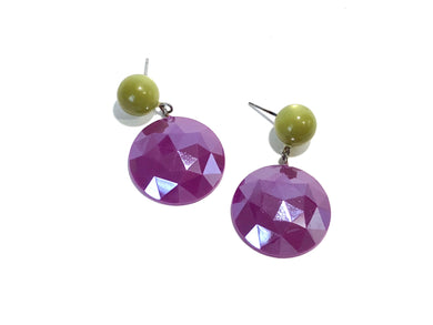 Violet & Olive Green Faceted Disc Geo Drop Earrings