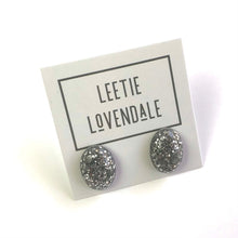 Load image into Gallery viewer, Silver Metallic Glitter Oval Button Studs