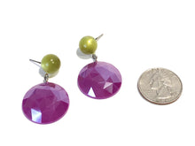 Load image into Gallery viewer, Violet &amp; Olive Green Faceted Disc Geo Drop Earrings