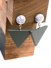 Load image into Gallery viewer, Lavender Sparkle and Grey Triangle Drop Earrings