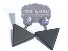 Load image into Gallery viewer, Lavender Sparkle and Grey Triangle Drop Earrings