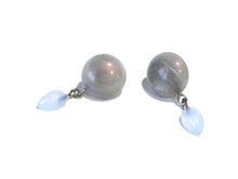Load image into Gallery viewer, Marbled Grey &amp; Blue Opal Geometric Drop Earrings