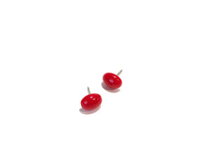 Load image into Gallery viewer, Small Cherry Red Oval Studs | Bright Red Minimalist Earrings
