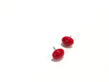 Load image into Gallery viewer, Small Cherry Red Oval Studs | Bright Red Minimalist Earrings