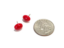 Load image into Gallery viewer, Small Cherry Red Oval Studs | Bright Red Minimalist Earrings