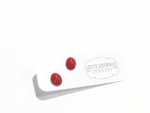 Load image into Gallery viewer, Small Cherry Red Oval Studs | Bright Red Minimalist Earrings