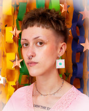 Load image into Gallery viewer, Crafty Quilt Squares Rainbow Dangle Earrings