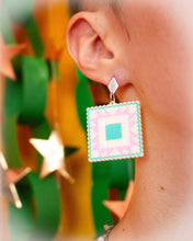 Load image into Gallery viewer, Crafty Quilt Squares Rainbow Dangle Earrings