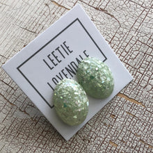 Load image into Gallery viewer, Mint Metallic Glitter Oval Button Studs