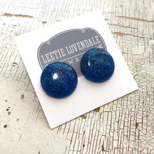 Load image into Gallery viewer, Blue Glitter Lucite Retro Button Stud Earrings