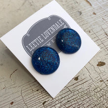 Load image into Gallery viewer, Blue Glitter Lucite Retro Button Stud Earrings