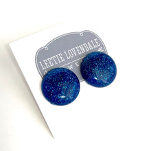 Load image into Gallery viewer, Blue Glitter Lucite Retro Button Stud Earrings
