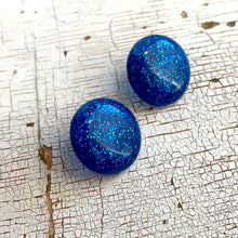 Load image into Gallery viewer, Blue Glitter Lucite Retro Button Stud Earrings
